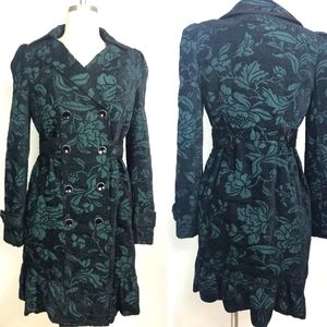 Elevenses Emerald Isle Brocade Ruffle Puff Sleeve Coat - Vintage Anthropologie